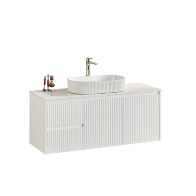 Ceto Brindabella 1200mm Left Hand Drawer Wall Hung Vanity Matte White (Ceramic Top) - Sydney Home Centre