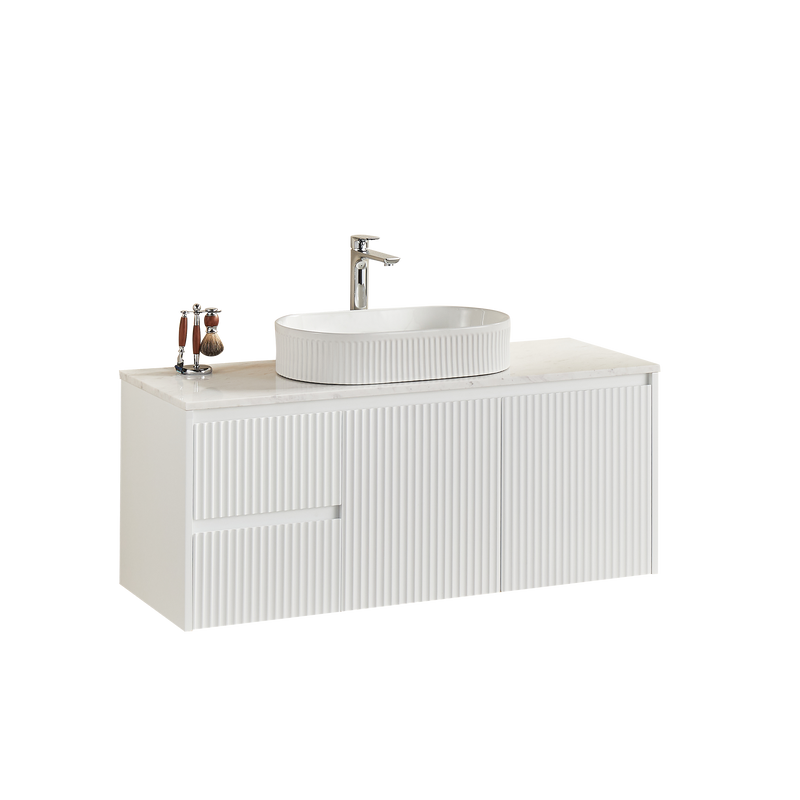 Ceto Brindabella 1200mm Left Hand Drawer Wall Hung Vanity Matte White (Ceramic Top) - Sydney Home Centre