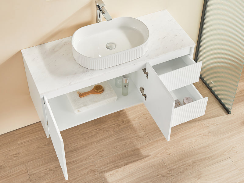 Ceto Brindabella 1200mm Right Hand Drawer Wall Hung Vanity Matte White (Cabinet Only) - Sydney Home Centre