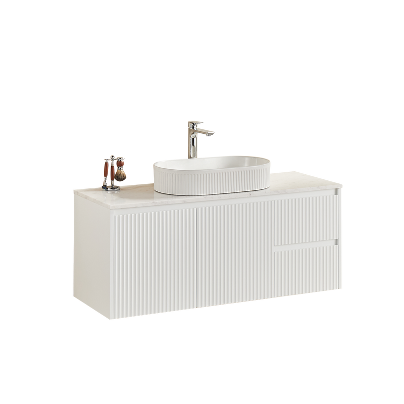 Ceto Brindabella 1200mm Right Hand Drawer Wall Hung Vanity Matte White (Ceramic Top) - Sydney Home Centre