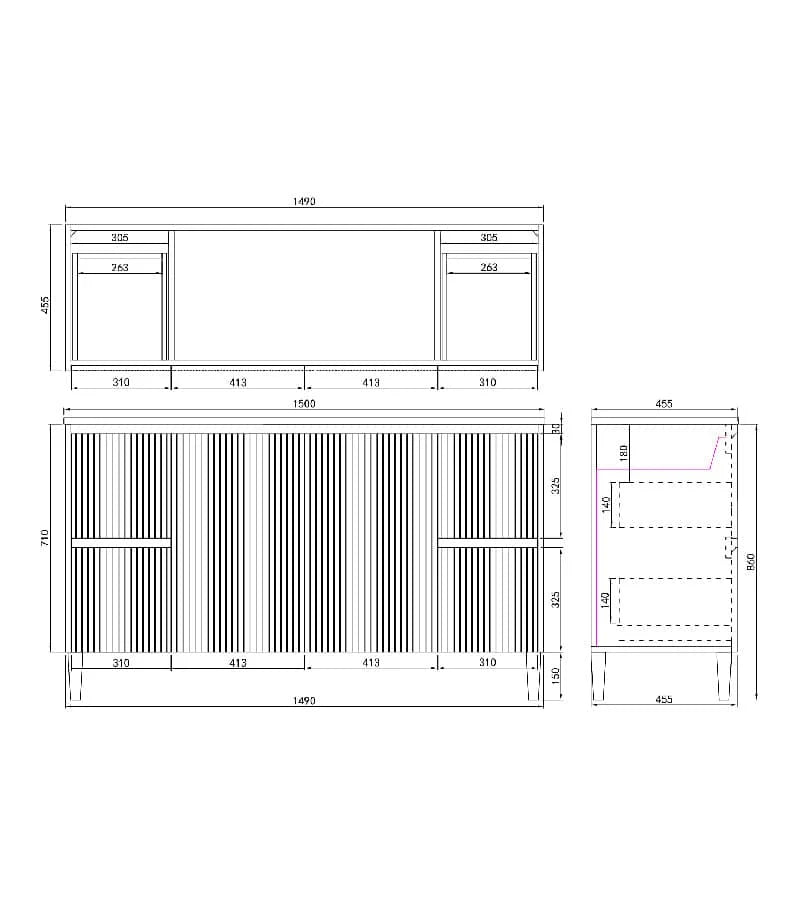 Ceto Brighton 1500mm Both Side Drawer Freestanding Vanity Matte White (Cabinet Only) - Sydney Home Centre