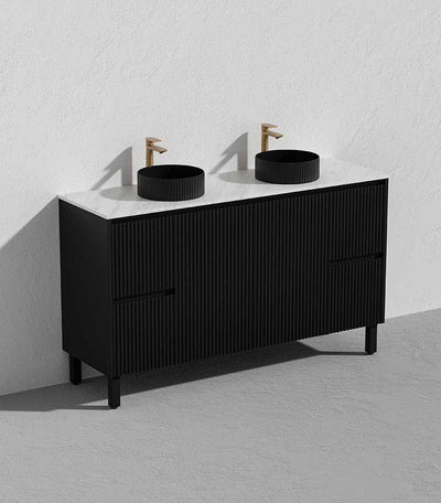 Ceto Brighton 1500mm Both Side Drawer Double Bowl Freestanding Vanity Matte Black (Quartz Stone Top) - Sydney Home Centre