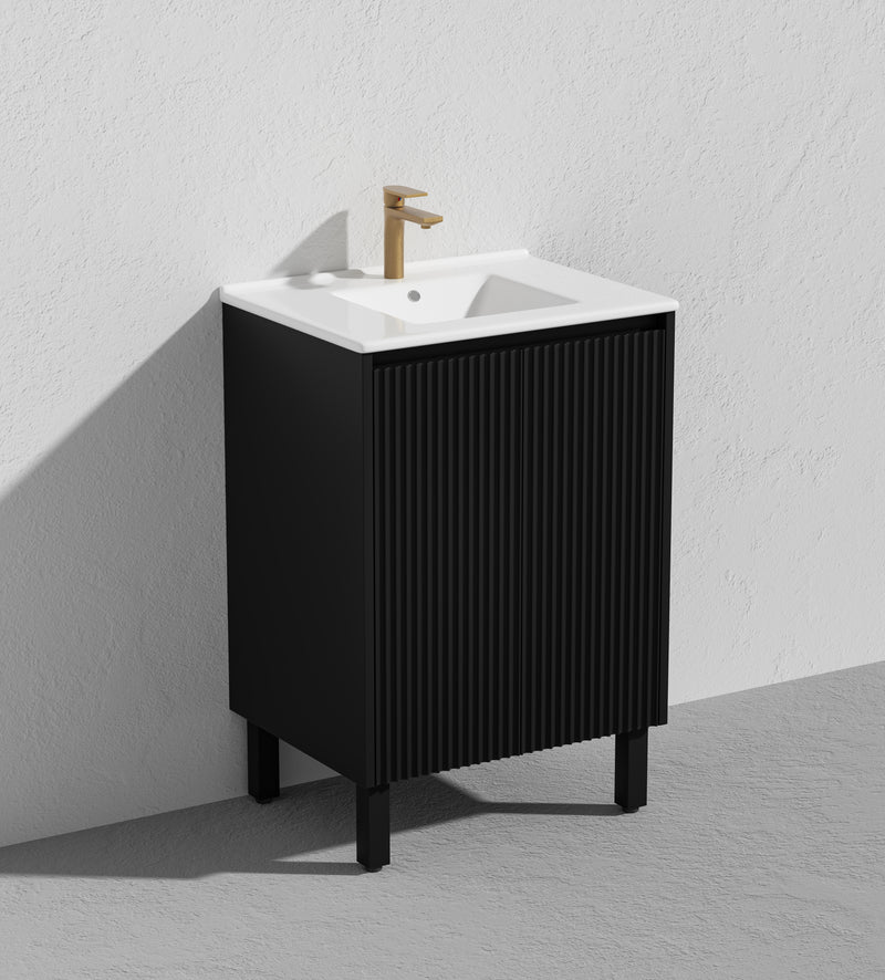 Ceto Brighton 600mm Freestanding Vanity Matte Black (Ceramic Top) - Sydney Home Centre