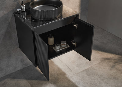 Ceto Brindabella 600mm Wall Hung Vanity Matte Black (Quartz Stone Top) - Sydney Home Centre