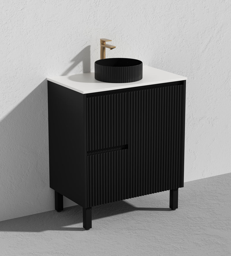 Ceto Brighton 750mm Left Hand Drawer Freestanding Vanity Matte Black (Marble Stone Top) - Sydney Home Centre