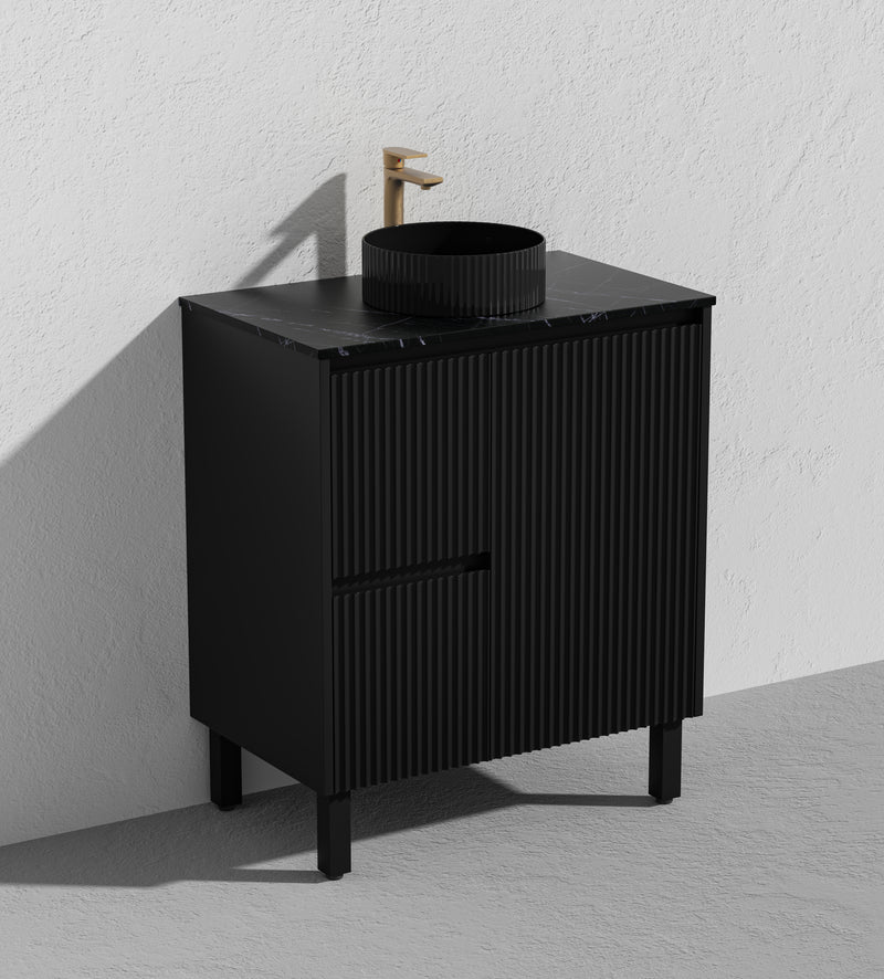 Ceto Brighton 750mm Left Hand Drawer Freestanding Vanity Matte Black (Quartz Stone Top) - Sydney Home Centre