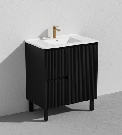 Ceto Brighton 750mm Left Hand Drawer Freestanding Vanity Matte Black (Cabinet Only) - Sydney Home Centre