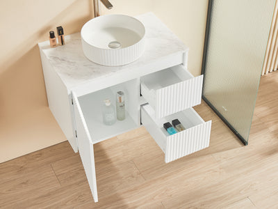 Ceto Brindabella 750mm Right Hand Drawer Wall Hung Vanity Matte White (Quartz Stone Top) - Sydney Home Centre