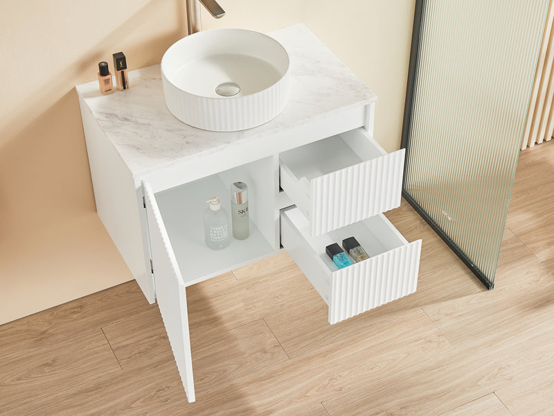 Ceto Brindabella 750mm Right Hand Drawer Wall Hung Vanity Matte White (Cabinet Only) - Sydney Home Centre