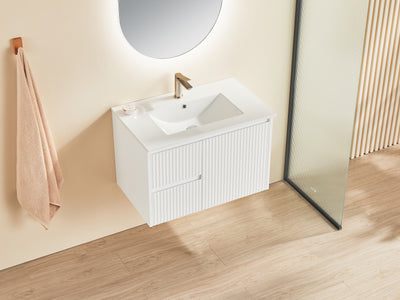 Ceto Brindabella 750mm Left Hand Drawer Wall Hung Vanity Matte White (Ceramic Top) - Sydney Home Centre