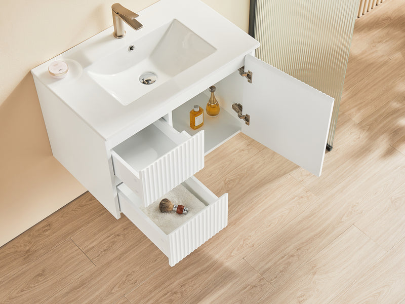 Ceto Brindabella 750mm Left Hand Drawer Wall Hung Vanity Matte White (Cabinet Only) - Sydney Home Centre