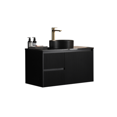 Ceto Brindabella 900mm Left Hand Drawer Wall Hung Vanity Matte Black (Cabinet Only) - Sydney Home Centre