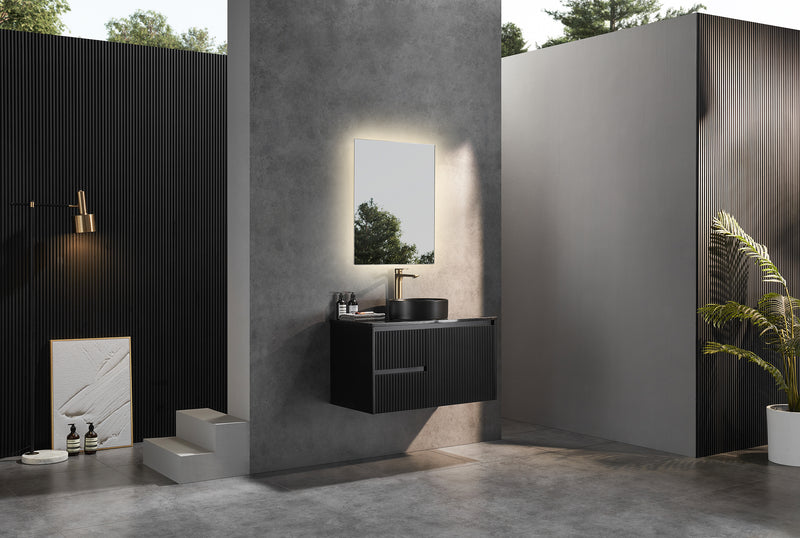 Ceto Brindabella 900mm Left Hand Drawer Wall Hung Vanity Matte Black (Cabinet Only) - Sydney Home Centre