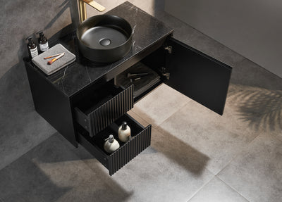 Ceto Brindabella 900mm Left Hand Drawer Wall Hung Vanity Matte Black (Cabinet Only) - Sydney Home Centre