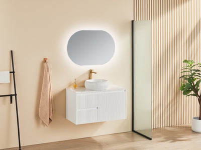 Ceto Brindabella 900mm Left Hand Drawer Wall Hung Vanity Matte White (Ceramic Top) - Sydney Home Centre