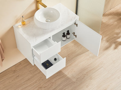 Ceto Brindabella 900mm Left Hand Drawer Wall Hung Vanity Matte White (Cabinet Only) - Sydney Home Centre