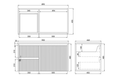 Ceto Brindabella 900mm Left Hand Drawer Wall Hung Vanity Matte White (Cabinet Only) - Sydney Home Centre