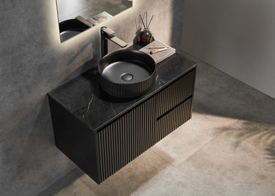 Ceto Brindabella 900mm Right Hand Drawer Wall Hung Vanity Matte Black (Quartz Stone Top) - Sydney Home Centre