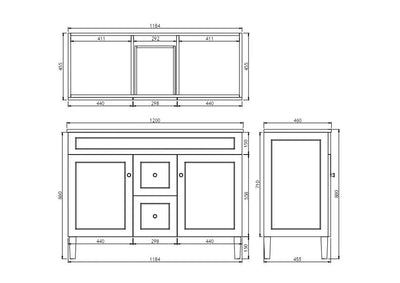 Ceto Harrington 1200mm Middle Drawer Freestanding Vanity Matte White (Quartz Stone Top) - Sydney Home Centre