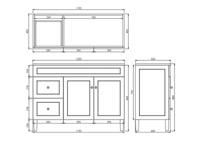 Ceto Harrington 1200mm Left Hand Drawer Freestanding Vanity Matte Black (Cabinet Only) - Sydney Home Centre