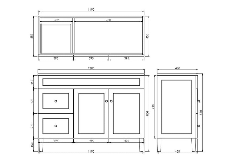 Ceto Harrington 1200mm Left Hand Drawer Freestanding Vanity Matte Black (Cabinet Only) - Sydney Home Centre