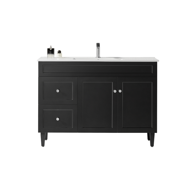 Ceto Harrington 1200mm Left Hand Drawer Freestanding Vanity Matte Black (Ceramic Top) - Sydney Home Centre