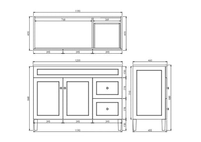 Ceto Harrington 1200mm Right Hand Drawer Freestanding Vanity Matte White (Cabinet Only) - Sydney Home Centre