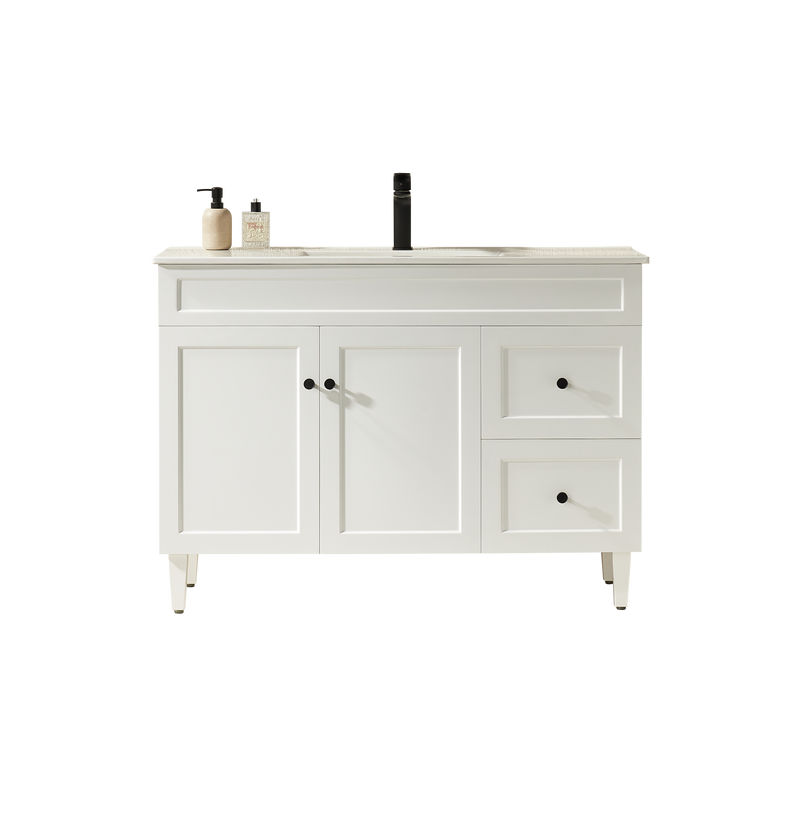 Ceto Harrington 1200mm Right Hand Drawer Freestanding Vanity Matte White (Ceramic Top) - Sydney Home Centre