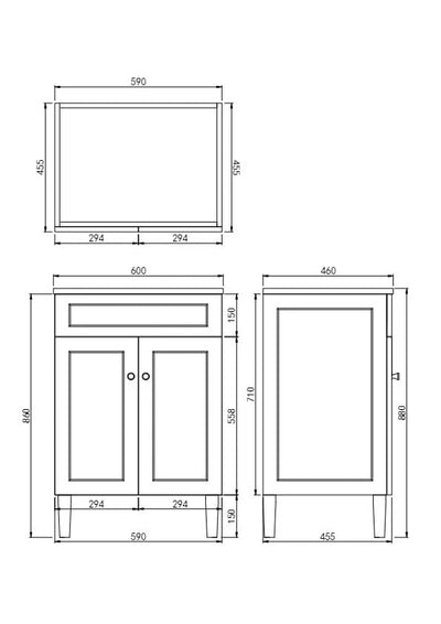 Ceto Harrington 600mm Freestanding Vanity Matte Black (Cabinet Only) - Sydney Home Centre