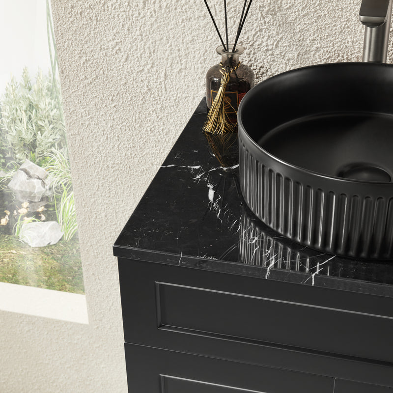 Ceto Harrington 600mm Freestanding Vanity Matte Black (Quartz Stone Top) - Sydney Home Centre