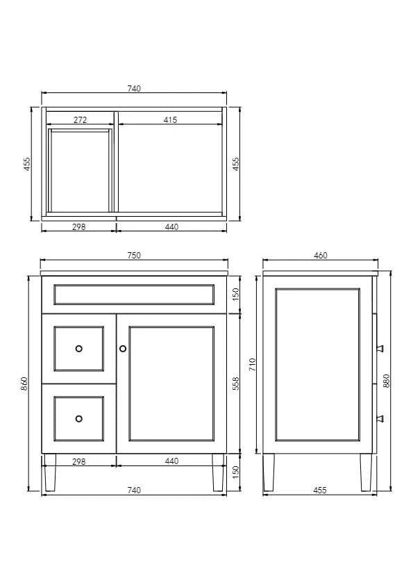 Ceto Harrington 750mm Left Hand Drawer Freestanding Vanity Matte White (Ceramic Top) - Sydney Home Centre