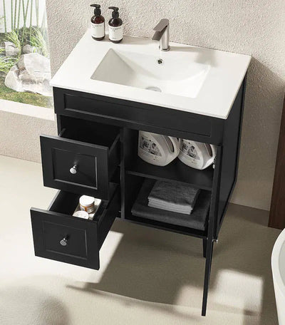 Ceto Harrington 750mm Left Hand Drawer Freestanding Vanity Matte Black (Marble Stone Top) - Sydney Home Centre