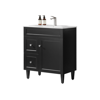 Ceto Harrington 750mm Left Hand Drawer Freestanding Vanity Matte Black (Ceramic Top) - Sydney Home Centre