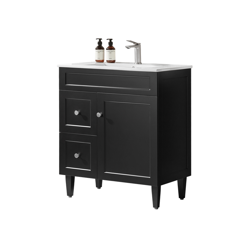 Ceto Harrington 750mm Left Hand Drawer Freestanding Vanity Matte Black (Ceramic Top) - Sydney Home Centre