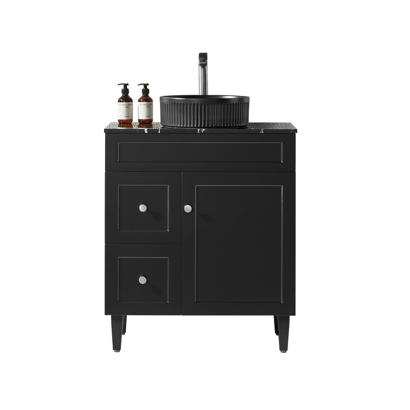 Ceto Harrington 750mm Left Hand Drawer Freestanding Vanity Matte Black (Quartz Stone Top) - Sydney Home Centre