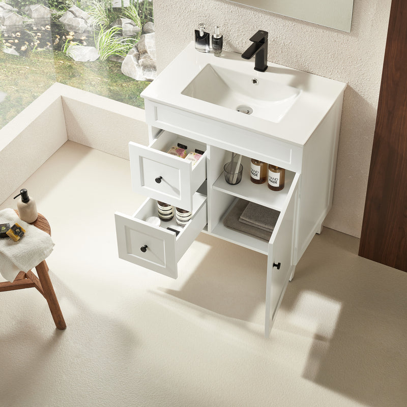 Ceto Harrington 750mm Left Hand Drawer Freestanding Vanity Matte White (Ceramic Top) - Sydney Home Centre