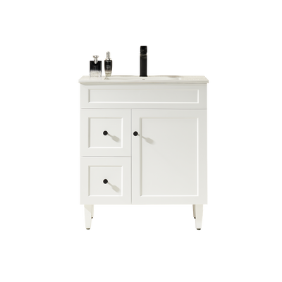 Ceto Harrington 750mm Left Hand Drawer Freestanding Vanity Matte White (Ceramic Top) - Sydney Home Centre