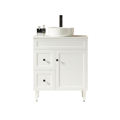 Ceto Harrington 750mm Left Hand Drawer Freestanding Vanity Matte White (Marble Stone Top) - Sydney Home Centre