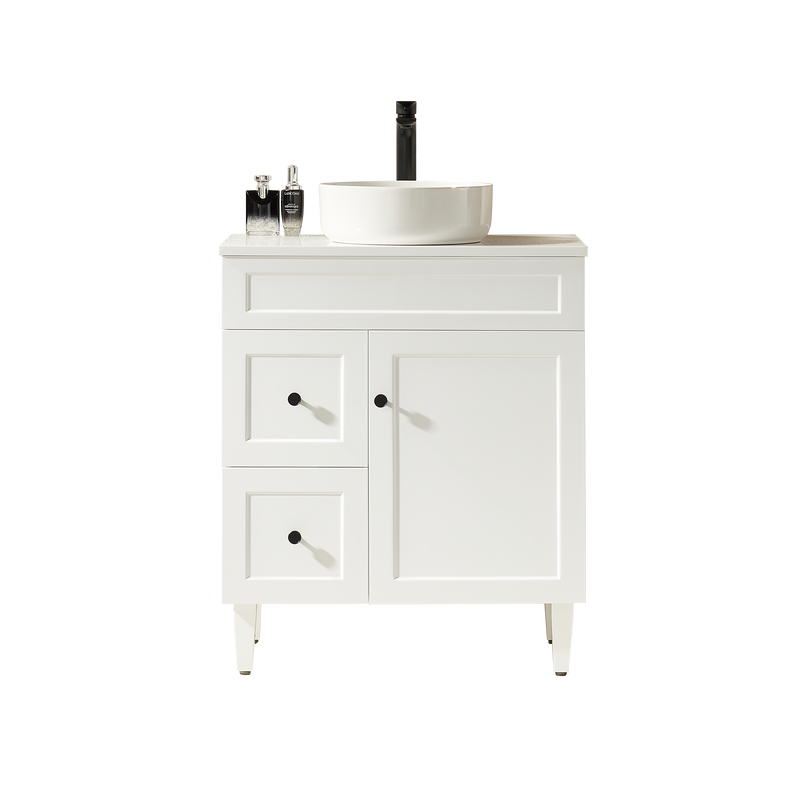 Ceto Harrington 750mm Left Hand Drawer Freestanding Vanity Matte White (Marble Stone Top) - Sydney Home Centre