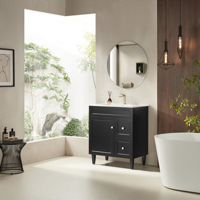 Ceto Harrington 750mm Right Hand Drawer Freestanding Vanity Matte Black (Ceramic Top) - Sydney Home Centre