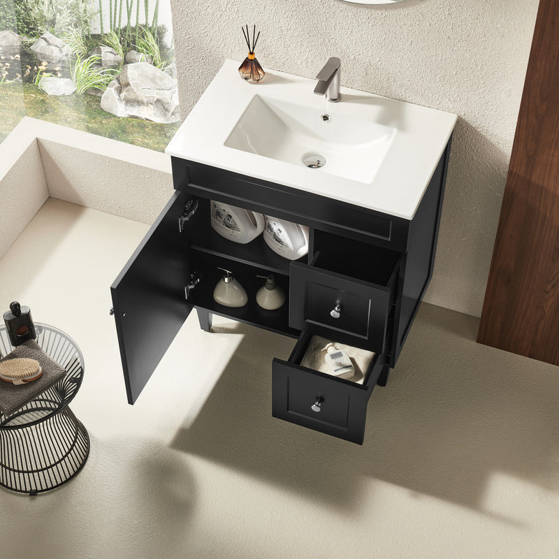 Ceto Harrington 750mm Right Hand Drawer Freestanding Vanity Matte Black (Ceramic Top) - Sydney Home Centre