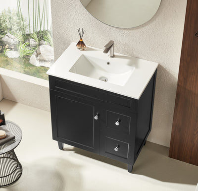 Ceto Harrington 750mm Right Hand Drawer Freestanding Vanity Matte Black (Ceramic Top) - Sydney Home Centre