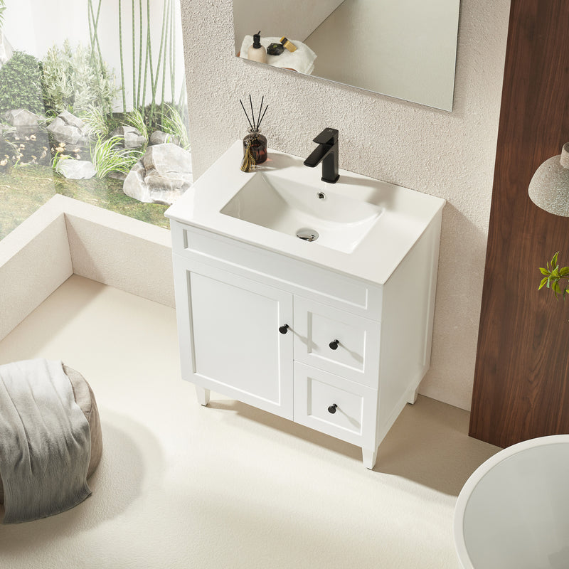 Ceto Harrington 750mm Right Hand Drawer Freestanding Vanity Matte White (Ceramic Top) - Sydney Home Centre