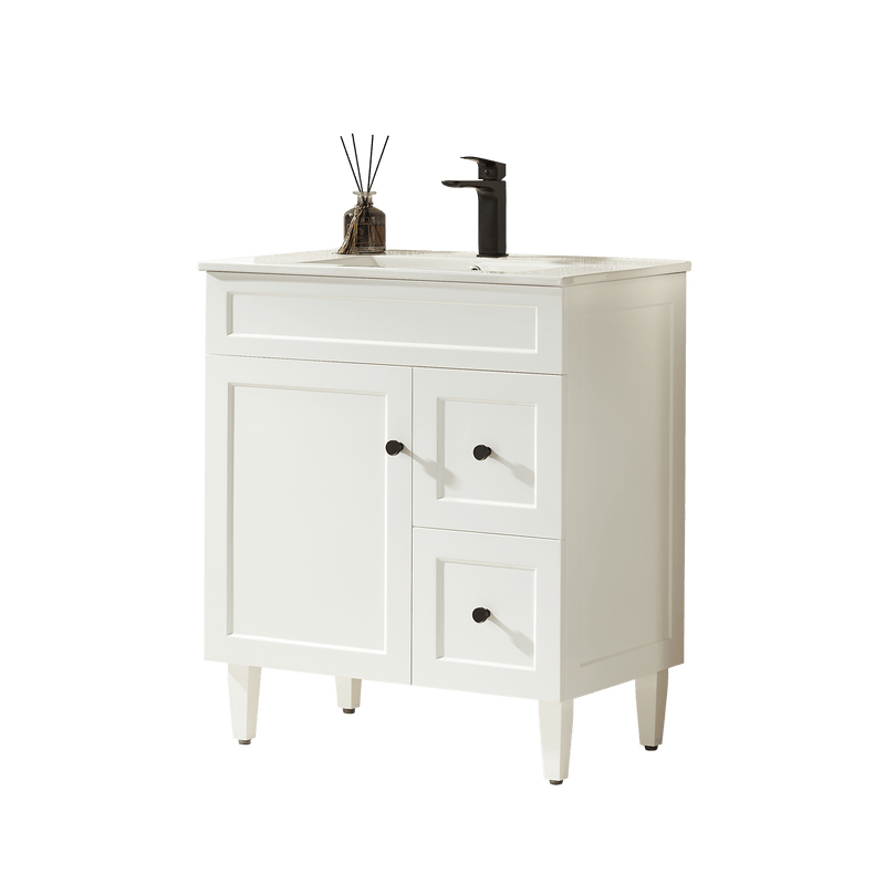 Ceto Harrington 750mm Right Hand Drawer Freestanding Vanity Matte White (Ceramic Top) - Sydney Home Centre