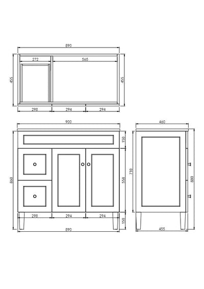 Ceto Harrington 900mm Left Hand Drawer Freestanding Vanity Matte White (Quartz Stone Top) - Sydney Home Centre