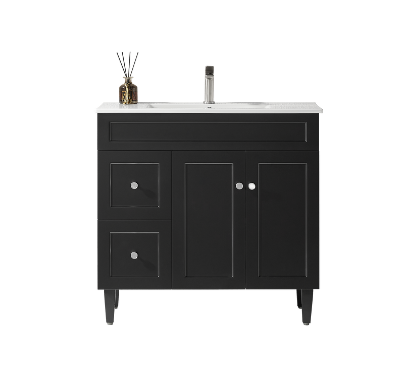 Ceto Harrington 900mm Left Hand Drawer Freestanding Vanity Matte Black (Ceramic Top) - Sydney Home Centre