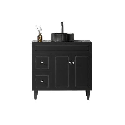 Ceto Harrington 900mm Left Hand Drawer Freestanding Vanity Matte Black (Quartz Stone Top) - Sydney Home Centre