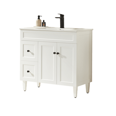 Ceto Harrington 900mm Left Hand Drawer Freestanding Vanity Matte White (Ceramic Top) - Sydney Home Centre