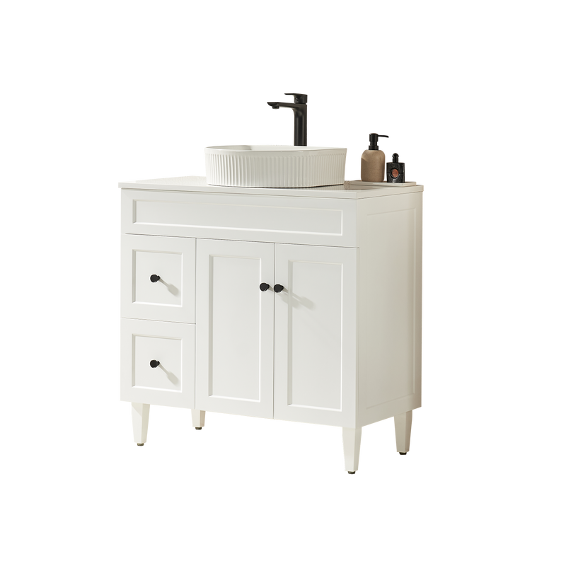 Ceto Harrington 900mm Left Hand Drawer Freestanding Vanity Matte White (Cabinet Only) - Sydney Home Centre