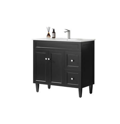 Ceto Harrington 900mm Right Hand Drawer Freestanding Vanity Matte Black (Ceramic Top) - Sydney Home Centre